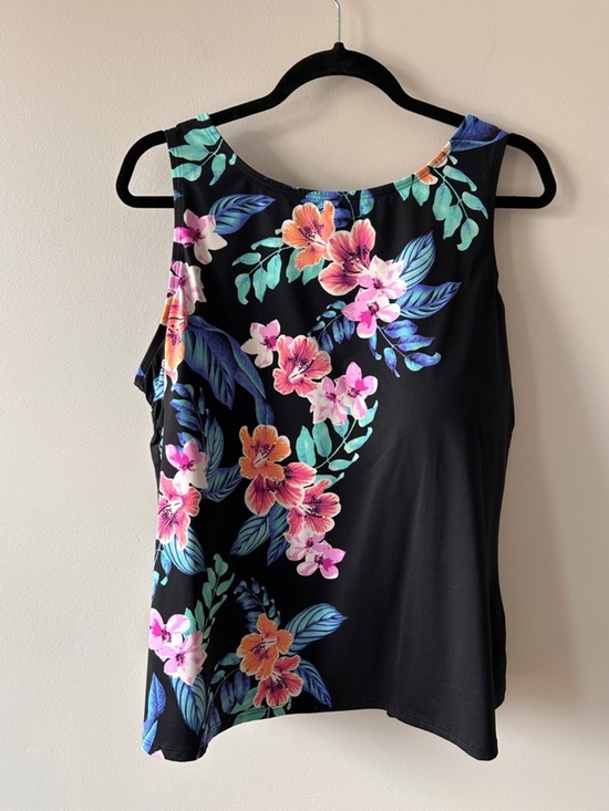 Lands' End Tops - Lands' End Black Tankini with Pink, Orange & Teal Floral Print plus Size 20W DDD